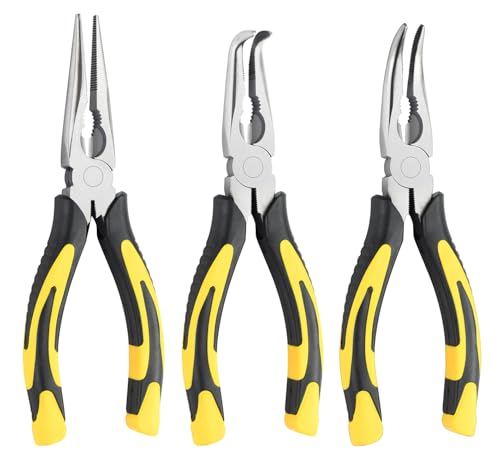 ZUZUAN 3pcs 8inch Reach Needle Nose Pliers Set for Narrow Spaces
