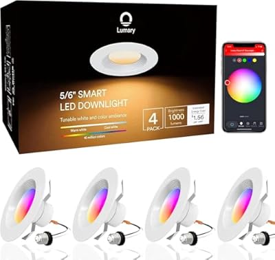 Lumary 4 Pack Smart LED Recessed Lighting 5/6 Inch, Retrofit LED Can Lights RGB Color Changing WiFi Recessed Lights, 13W 1000LM Metal Baffle Trim Downlight, Work with Alexa/Google Assistant/Siri