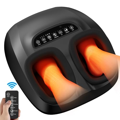 GOBOK 140℉ Shiatsu Foot Massager with Heat & Remote,FSA HSA Eligible,Plantar Fasciitis,Neuropathy,3 Levels Kneading,Vibration,Air Compression,Relieve Foot Pain and Promote Blood Circulation
