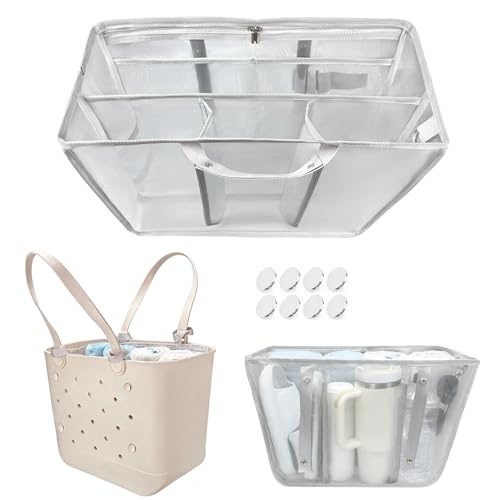 XYFuuee Beach Bag Organizer Inserts for Large Simple Modern Bag Accessories with 8 Removable Metal Fasteners Lightweight Mesh Insert Divider Pouch Organizing Rubber Tote Save Space Gray