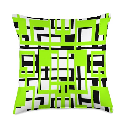 Geometric Shapes Pattern Lime-Green Black White Background Throw Pillow