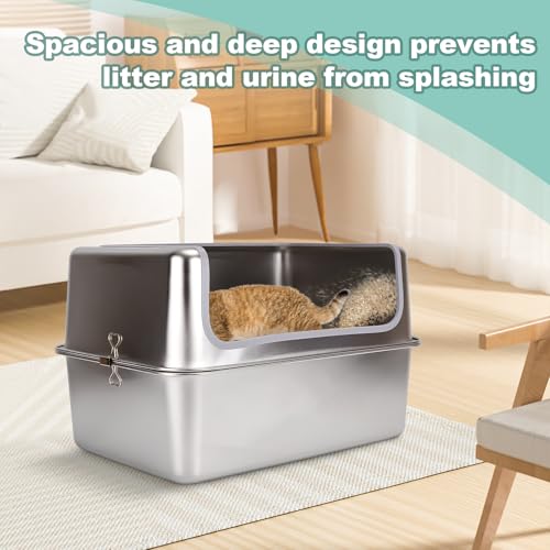Arenero XL de Acero Inoxidable para Gatos con Tapa Metálica miniatura 5