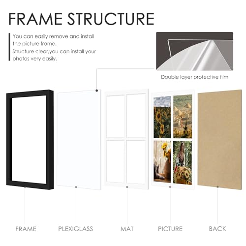 Image of DUENPY 12x16 Picture Frame, 5x7 Collage Picture Frame, Displays Four 5x7 inch Photos, or 12x16 (Without Mat) for Available Horizontal Wall Mounting Display and Vertical, Black.