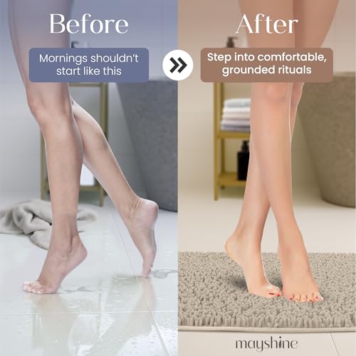 Image of MAYSHINE Small Plush Shaggy Chenille Bath Mat 23 inchx14 inch| Extra Soft, Super Absorbent, Non-Slip Bathroom Rug | Fluffy Microfiber, Area Rug Sets for Bathroom Floor, Kitchen, Living Room |Beige