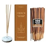 Folkulture Church Incense Sticks Packung mit 100 Räucherstäbchen inklusive Halter | Katholische Räucherstäbchen Weihrauch und myrrhe räuchern für das Gebet, biologisch, ungiftig, Lange Brenndauer