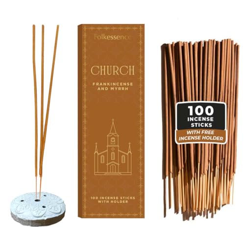 Folkulture Christmas Church Incense Sticks | Set of 100 Insence-Sticks with Holder for Christmas | Frankincense & Myrrh, Catholic Incense | Organic & Non Toxic Inscents for Worship