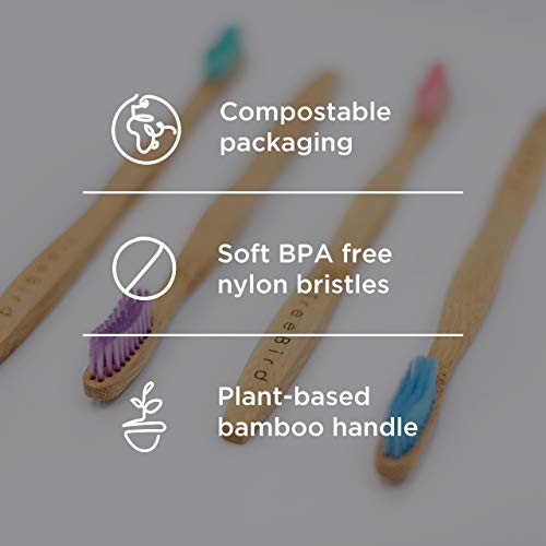 image for TreeBird Bamboo Toothbrush 4-Pack & Compostable Silk Dental Floss with