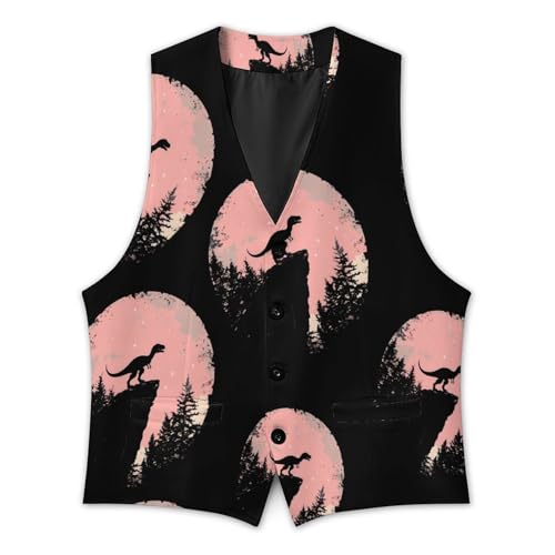 Dinosaur Under The Blood Moon Men's Formal Suit Vest for Business Formal Or Casual Dress Waistcoat Wedding3