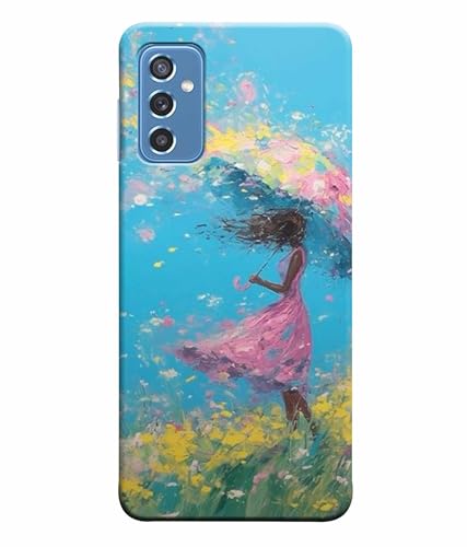 Image of Printed Hard Back Case Cover & Compatible for Samsung Galaxy M52 5G | Painting Girl with Umbrella (Multicolor) - D1194