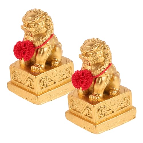 Statue de lion asiatique en lot de 2 avec finitions de sculpture traditionnelle