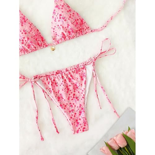 Bikini rouge pastèque dos nu avec string sexy à laçage latéral - 5