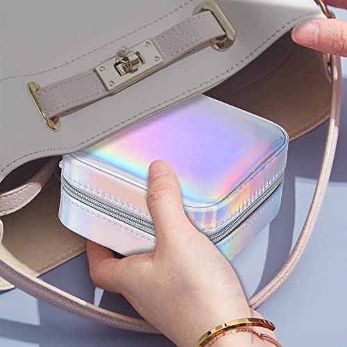 Mini Portable Jewelry Box Organiser, Travel Jewellery Case, Leather Double Layer Jewelry Box With Mirror, Rings Earrings Necklace Bracelets Jewelry Gift Box Girls Women (Pu-Bright Color) #TOP6