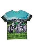 t-shirt fotodruck stuttgart Aufwendiger Druck mit grünem Traktor auf der Wiese