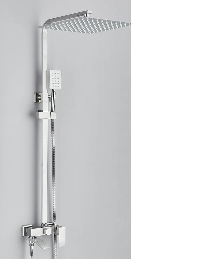 Mitigeur de bain-douche nickelé et ensemble de douche à effet pluie 12 pouces