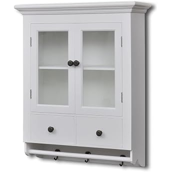vidaXL White Wooden Kitchen Wall Cabinet with Glass Door Storage Organizer Pantry
