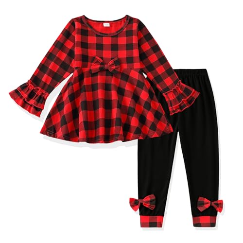 Image of Toddler Girl Clothes Ruffle Long Sleeve Heart Print Tops and Pants 2PC Little Girl Winter Outfits Size (4-7T)