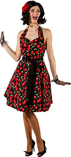 Orlob Rock ’n’ Roll Kleid Rockabilly Kirsche (NeckholderKleid mit Bindegürtel) (Medium)