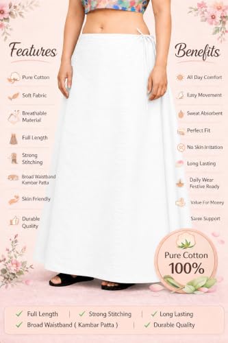 Image of CITIX Pure Cotton Petticoat for Woman Saree | Adujastable Drawstring Waist