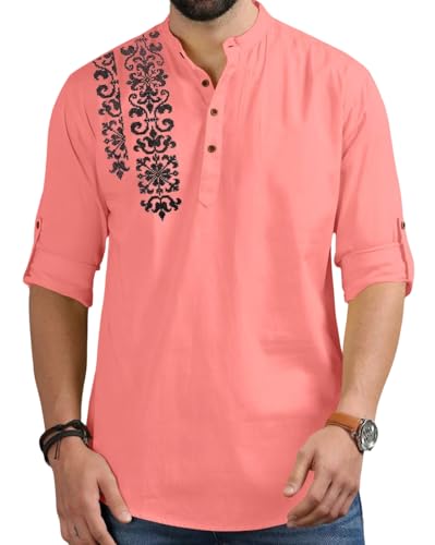 Image of FINIVO FASHION Men's Regular Fit Cotton Blend Kurta Shirt | Full Sleeve Ethnic Shirt with Mandarin Collar and Button Placket | Casual Kurta for Daily and Traditional Use