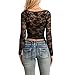 Women Long Sleeve Lace Top Sheer Floral Lace Low Cut Crop Top and Bralette Set Y2K Going Out Tops Clubwear (Black, M)
