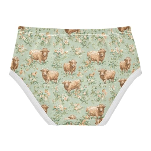 Girls Underwear Soft Cotton Highland Cows Flower Kids Panties in Sizes 2/3t, 4t, 5t, 6 and 82