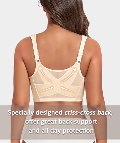 DotVol Women's Plus Size Front Closure Minimizer Bras Comfort Wirefree Non Padded Back Support Posture Bra2