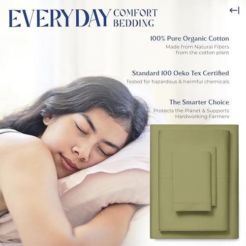 Image of Mayfair Linen 100% Organic Cotton Sheets Queen Size - 4 PC Organic Cotton Queen Size Percale Weave Sheet Set, Soft, Cooling, Crisp & Breathable, 16 inch Deep Pocket Hotel Quality Bedding Set - Sage Green