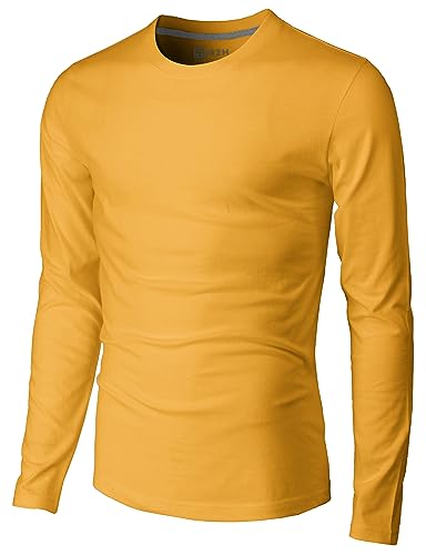 H2H Men's Crew Neck Long Sleeve Casual T-Shirt Mustard US XS/Asia