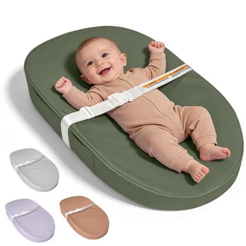 Image of JVEOO Baby Changing Pad, Waterproof Vegan Leather Wipeable Diaper Changing Pad with Safety Strap Non-Slip Changing Mat for Dresser & Table