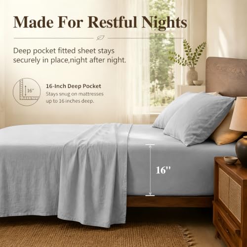 MEISHANG 100% French Linen Sheets Queen,4 Pcs,16" Deep Pocket by MEISHANG - Used condition - Image 4