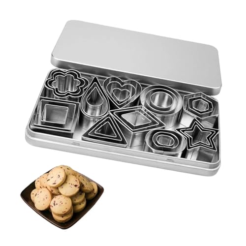 Juego de cortadores de galletas, 30 piezas de cortadores de galletas, cortadores de galletas, corteza de pastel y sellos de metal de frutas, estrella y flor, hexagonal, corazón redondo, cuadrado,