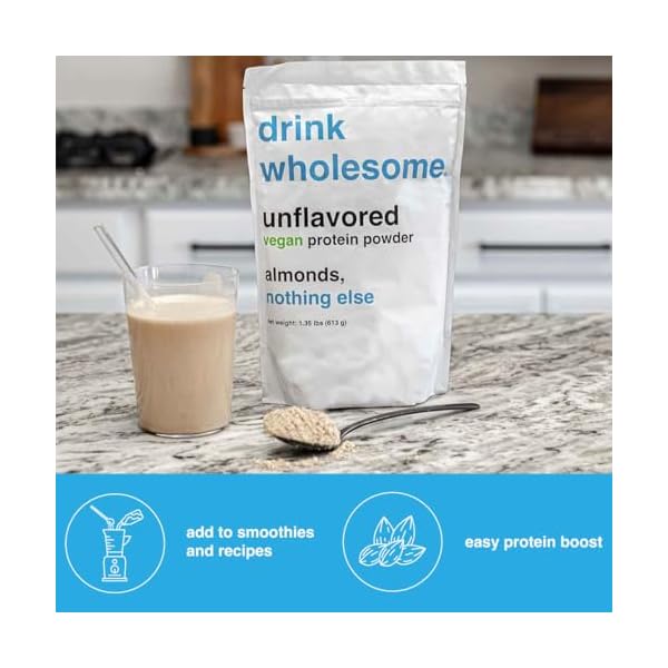 drink wholesome Vegan Unflavored Almond Protein Powder for Sensitive Stomachs Easy to Digest