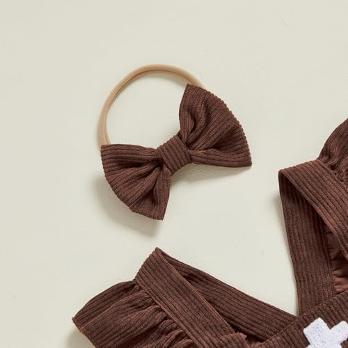 Toddler Baby Girl Clothes Bib overall Romper Football Embroidery One Piece Outfit Headband Set4