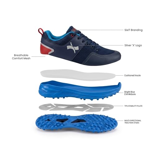 Image of Rise V2 Cricket Shoes for Men, Lightweight Breathable Mesh, Rubber Studded Outsole and TPU Heel Support
