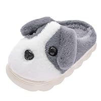 Boys Girls Warm Plush House Slippers Kids Cute Dog Fuzzy Home Slippers Winter Indoor Non Slip Comfort Furry Sliders Platform Cloud Sole Slip On Shoes (Grey, 10 Little Child)