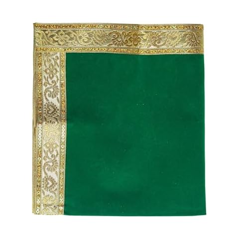 Aditri Creation Mat Aasan Velvet Pooja Cloth Decorative Cloth for Multipurpose Indian Traditional Pooja New Year Festival Decorations Item & Pooja Article Laxmi(Size:-20 Inches X 18 Inches) (Green) Cover