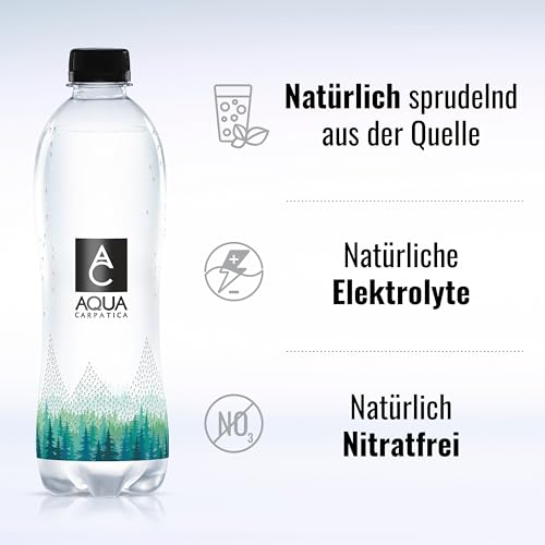 AQUA CARPATICA 500ml x 6 Naturally Sparkling Sprudel Natürliches Mineralwasser, Natriumarm, Nitratfrei, Mit Natürlichen Elektrolyten, Calcium und Magnesium, Natürlich prickelnd, 100% Recycelbar