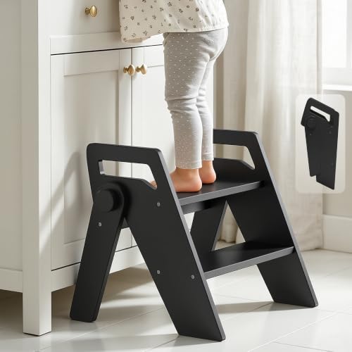 HOMEKOL Toddler Kids 2 Step Stool for Bathroom Sink Black