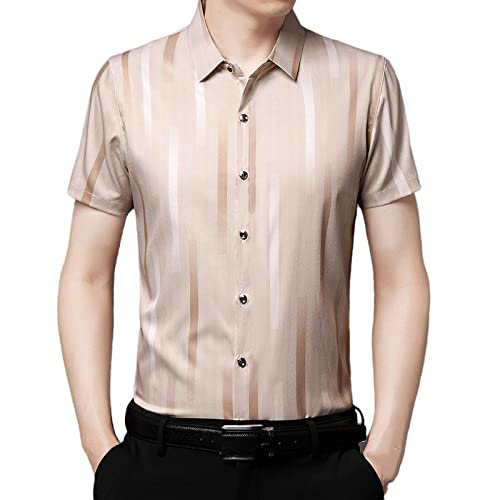 Chemise courte homme à rayures kaki chic et style hawaïen pour l'été
