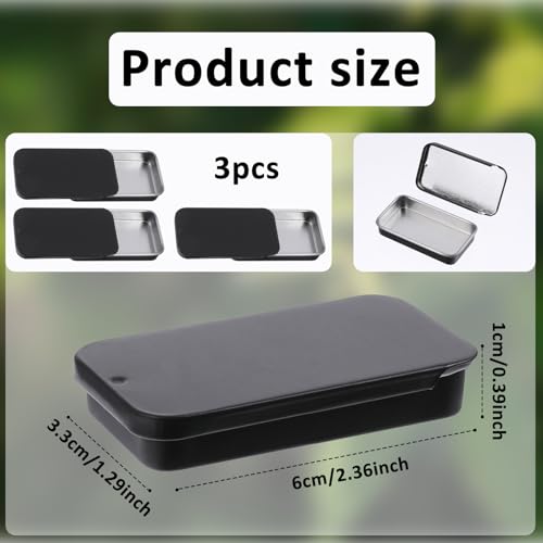 Image of BOHUIZ 3 Pcs Metal Small Tin Box Containers, Metal Slide Top Tin Containers Rectangular Empty Hinged Tins Box Container for Jewelry Crafts Candy Crafts Pills Survival Kit (2.36x1.3x0.4Inch, Black)