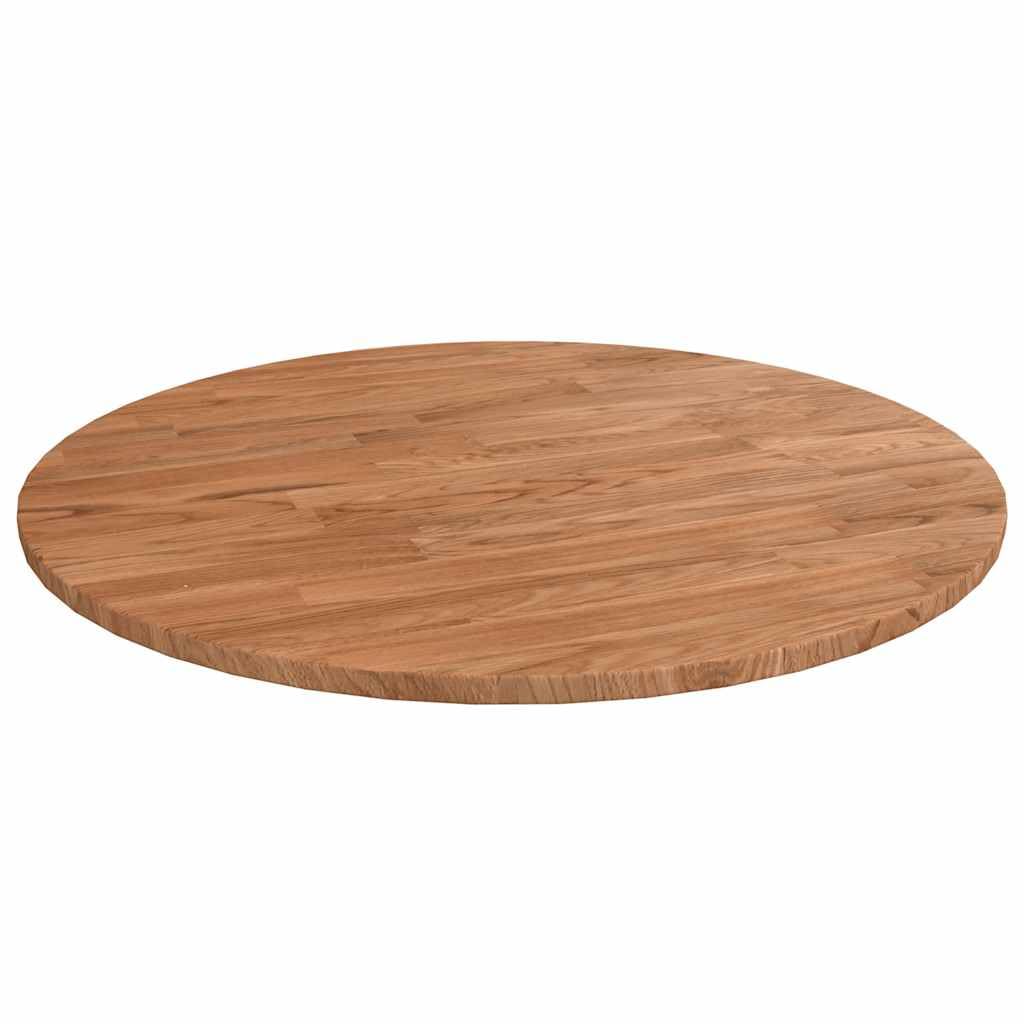 vidaXL Piano Tavolo, 50 cm Diametro x 1,5 cm Spessore, Legno Massello di Quercia Verniciato, Non Assemblato, Marrone Chiaro, Rotondo, Sostituzione Tavolo da Pranzo per Cucina