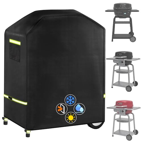 LUCKIPLUS Grill Cover, 600D Heavy Duty Waterproof Small BBQ Grilling Cover with Reflective Straps and Handles, Compatible for Weber Charbroil Bistro Pro Electric Grill & Griddle, L33*W23.2*H37