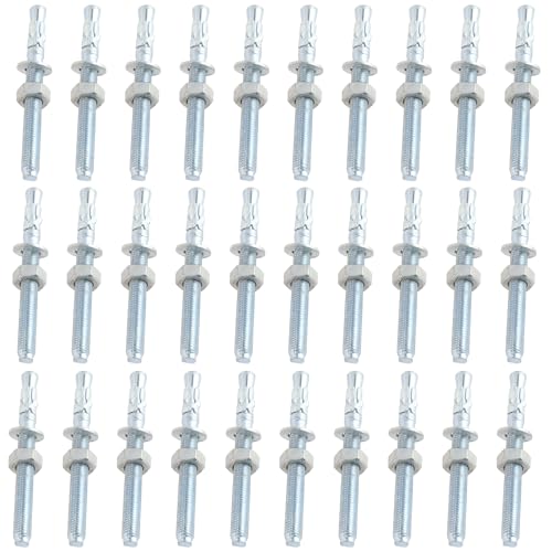 TIOMIOSEA 30 Stück Schwerlastdübel Set mit Mutter & Unterlegscheibe - M10 x110 mm Schwerlastanker Verzinkt, Ankerbolzen, Keilanker, Bolzenanker für Beton und Naturstein
