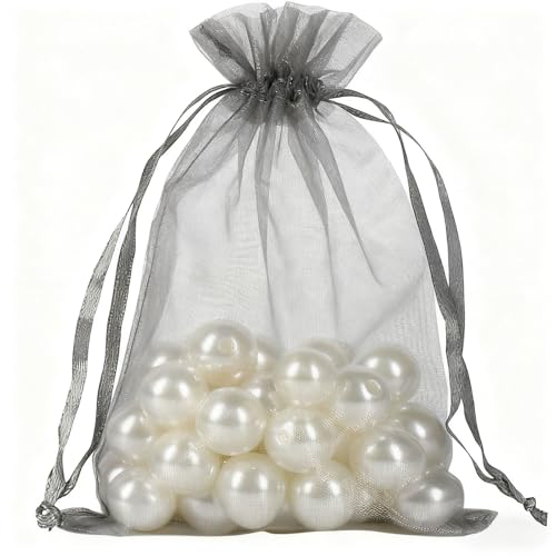 Image of YHJZ 100PCS Organza Bags, 4x6 inches (10x15cm) Small Mesh Bags Drawstring, Silver Jewelry Gift Pouches for Party, Festival, Bathroom Soaps