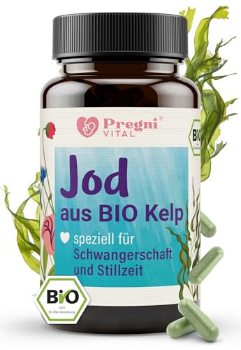 Bio Jod Tabletten - für Schwangerschaft & Stillzeit - 150 µg pro Kapsel - 100% vegan aus Kelp Algen - Jod Schwangerschaft für kognitive Funktion, Schilddrüsenunterfunktion - von PregniVital®