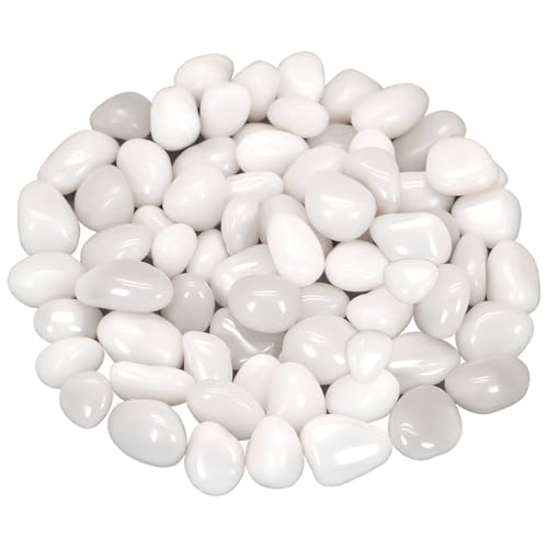 Image of Terrarium Supplies,Virekm River Rocks Decorative Ornamental Pebbles,Garden Landscaping Stones,Gravel Filler for Home Decoration Flower Bed Fish Tank Plants Vases Succulents (1, White, 1 Pounds)
