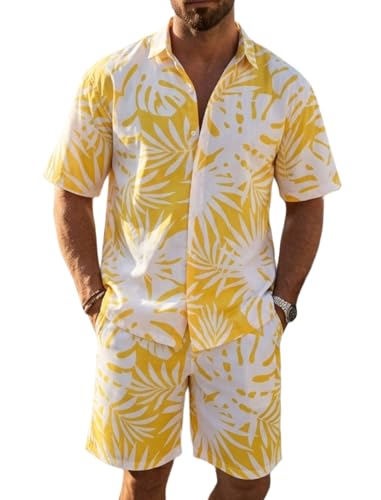 Image of BROWN CULTURE Men's Cotton Floral Print Co-ord Sets with Shirt & Shorts Collar Neck Standard Length and Button Down Closure Type | Night Suit for Men
