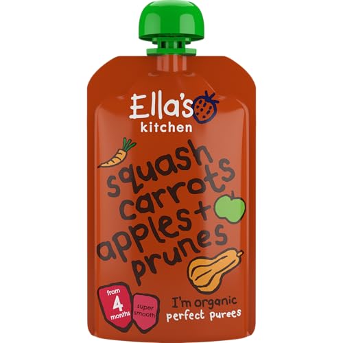Ella's Kitchen Organic Squash, Carrots, Apples and Prunes Puree, 4+ Months Baby Food, Gluten & Dairy Free - 120g