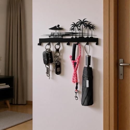 Image of Ventuos Metal Wall Mounted Key Holder with 6 Hooks, Modern 2 Design, Key Organizer for Home Office Bedroom Entryway