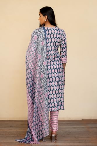 Image of MIRCHI FASHION Women's Straight Fit Pure Cotton Floral Printed Kurta Set with Dupatta and Pant